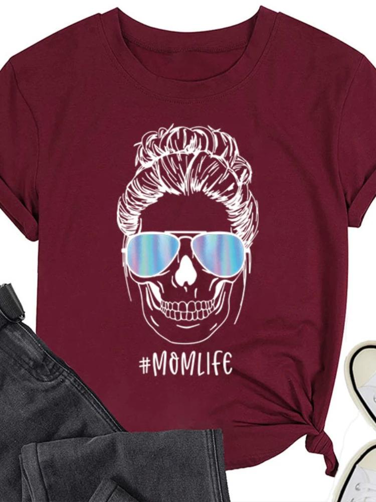 MOMLIFE Skull Head Print Women T Shirt Short Sleeve O Neck Loose Women Tshirt Ladies Tee Shirt Tops Clothes Camisetas Mujer