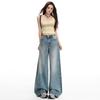 Spring Summer Vintage Sandblast Washed Relaxed Micro Flare Stylish Daily Casual Denim Pants Ladies Casual Pants Oversize Denim Trousers