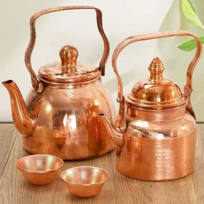 Tibetan Vintage Copper Buttery Milk Tea Pot,Handheld Wire Drawing Process With lid Heat Resistant Filter Water Kettle,Teapot