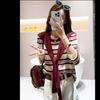 2025 New Women's Autumn Striped Shawl Knitwear: Loose, Relaxed Two-Piece Style for Spring/Autumn