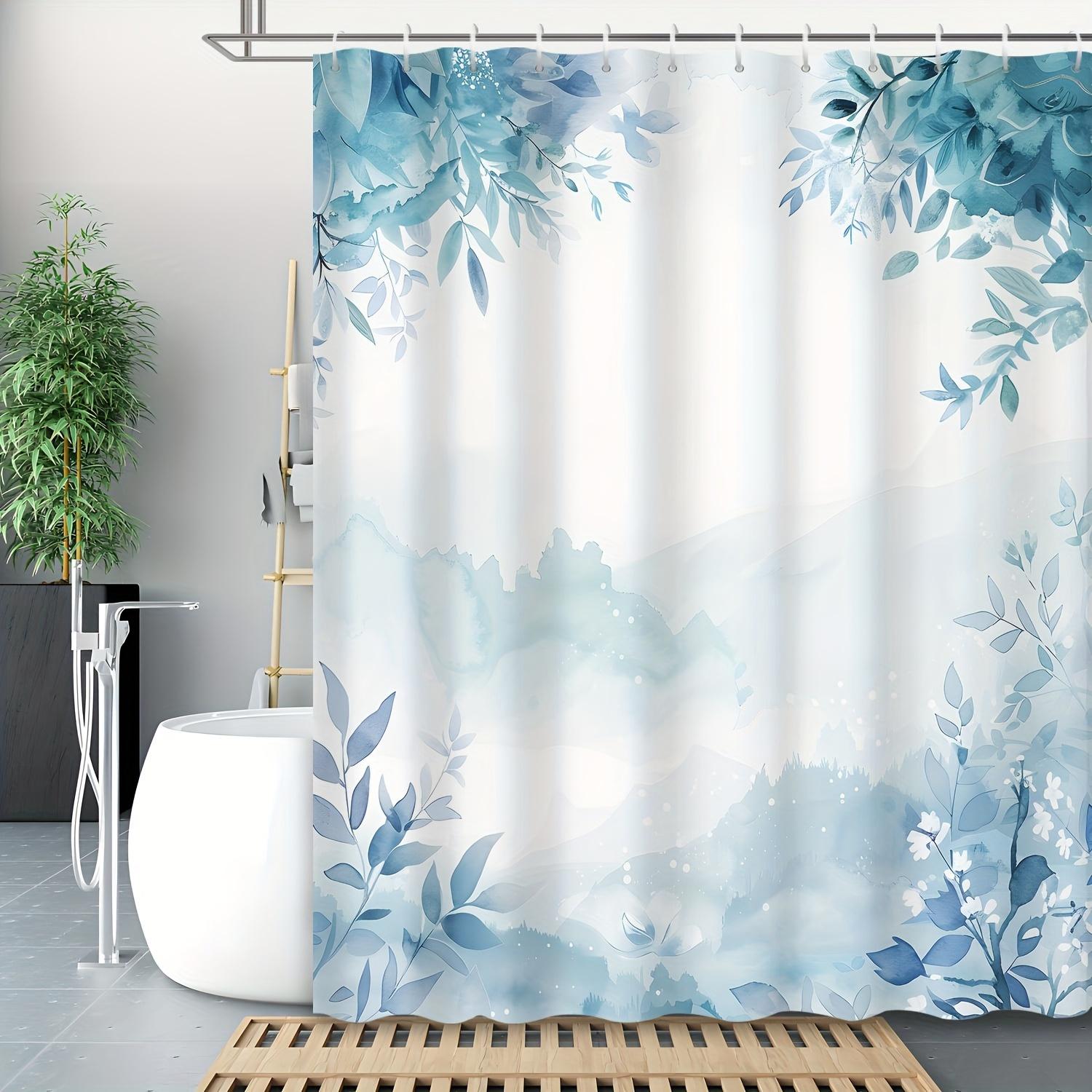

1Pc Watercolor Eucalyptus Leaf Pattern Shower Curtain, Polyester Fabric, Machine Washable, Suitable For Bathroom Decoration W60H190(CM)-1 Pcs