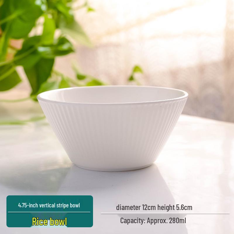 Korean Style White Bone China Vertical Stripe Dish - Shallow & Deep Options