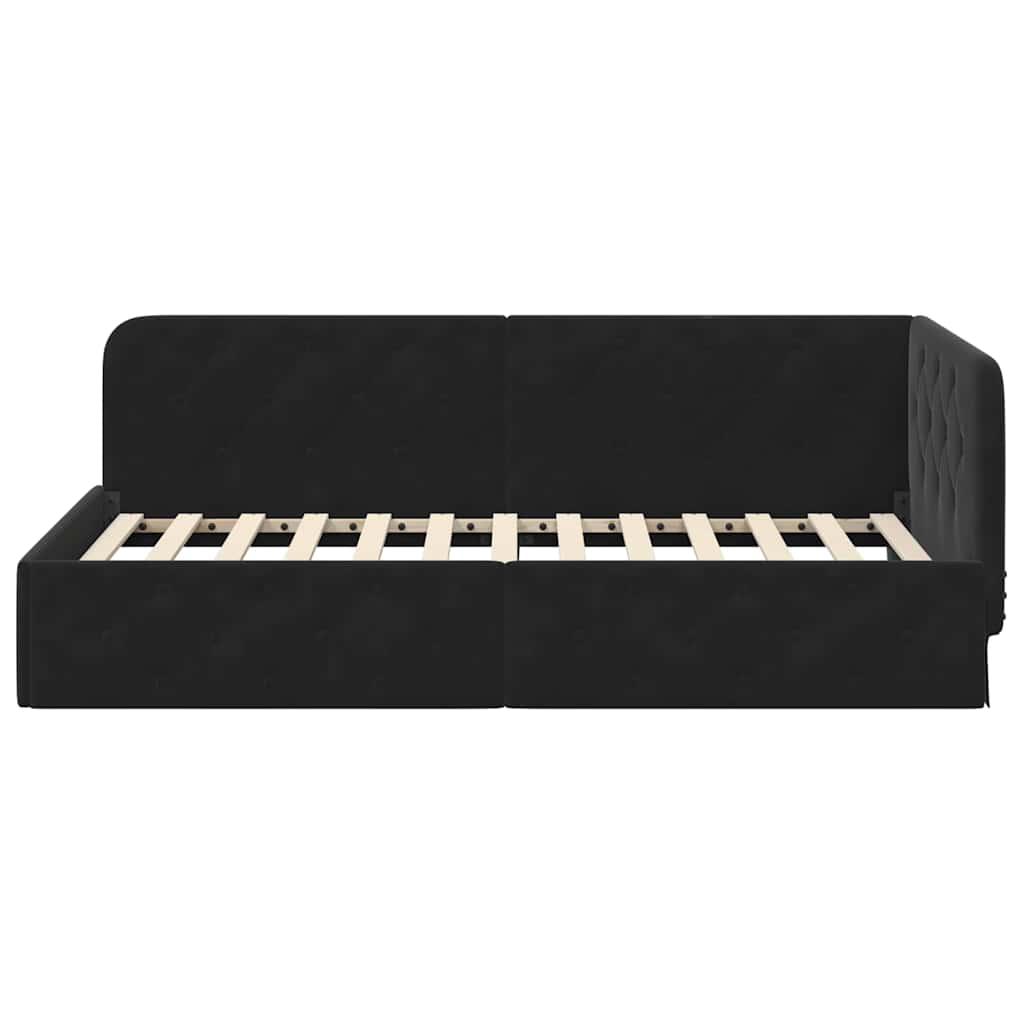 L Shaped Corner Bed Frame Black 90 X 190 Cm Velvet