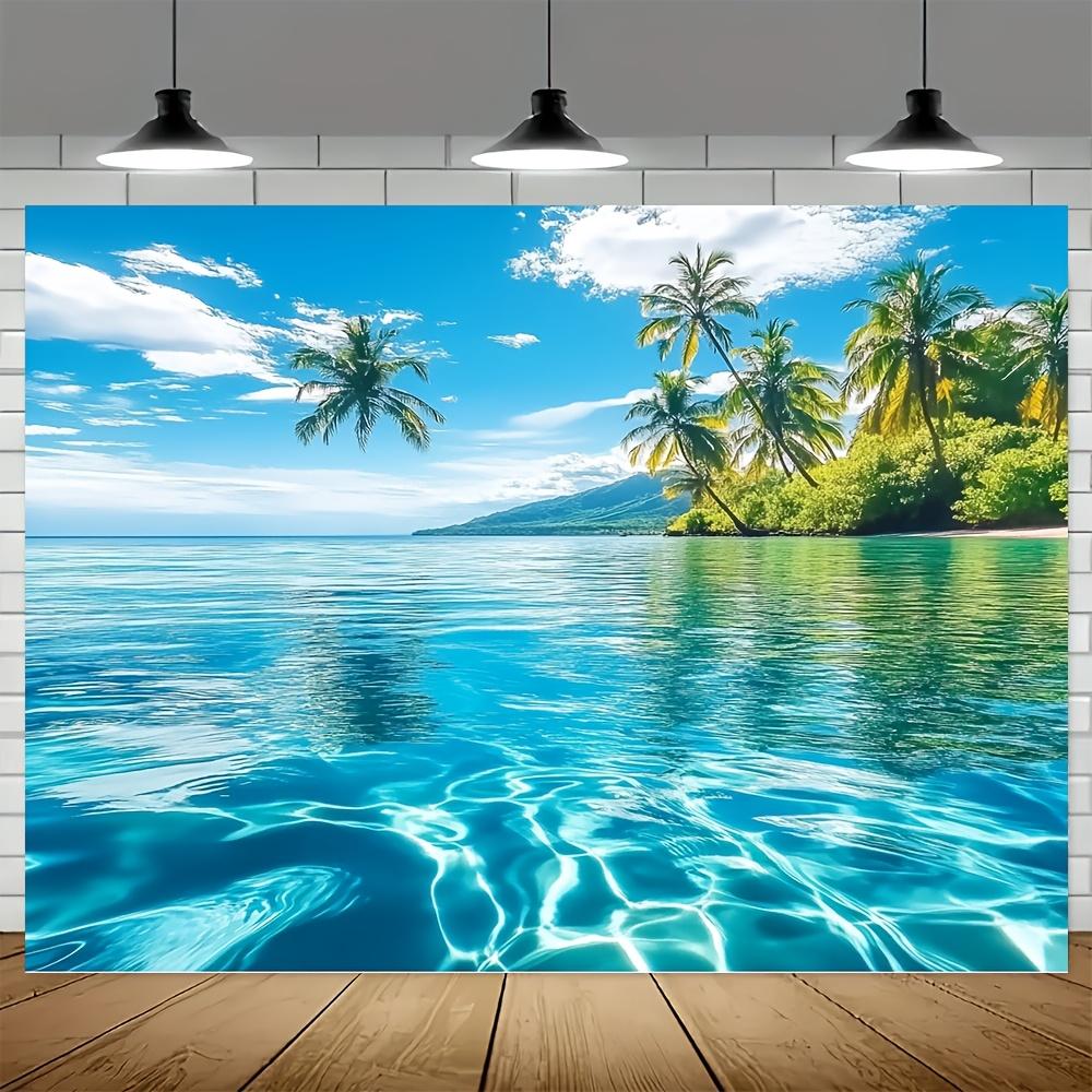 1 Piece of Beach-style Polyester Beach Scene Background Ocean Paradise with Palm Trees and Coconut Trees Party Decoration