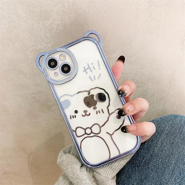 Husă drăguță pentru ureche de urs, placată cu sclipici, pentru Iphone 13 12 11 14 Pro Max Xs X 7 8 14 Plus, husă transparentă din spate a telefonului