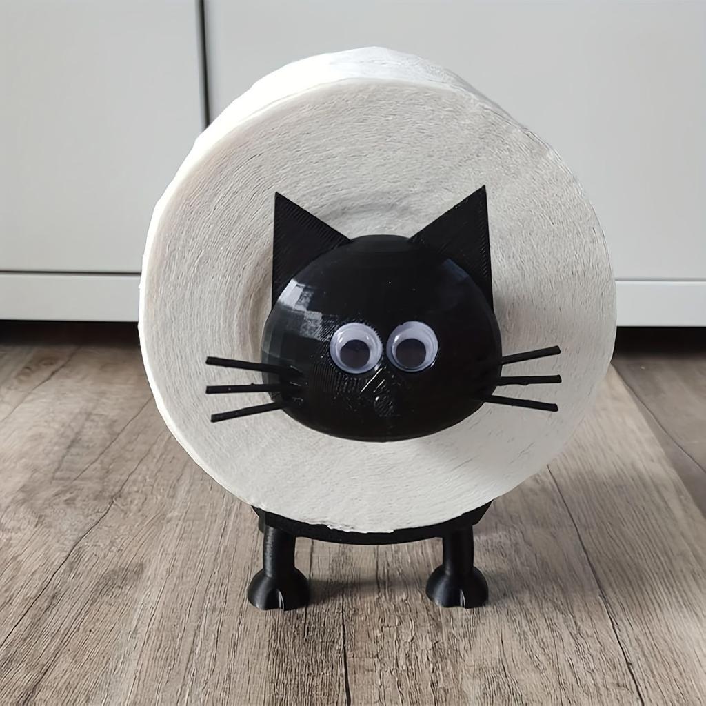 Cat Toilet Roll Holder, Toilet Paper Holder, Funny Toilet Paper Holder, Bathroom Decor, 3D Printed Black-Cat Loo Roll Holder,Paper Towel Roll Storage