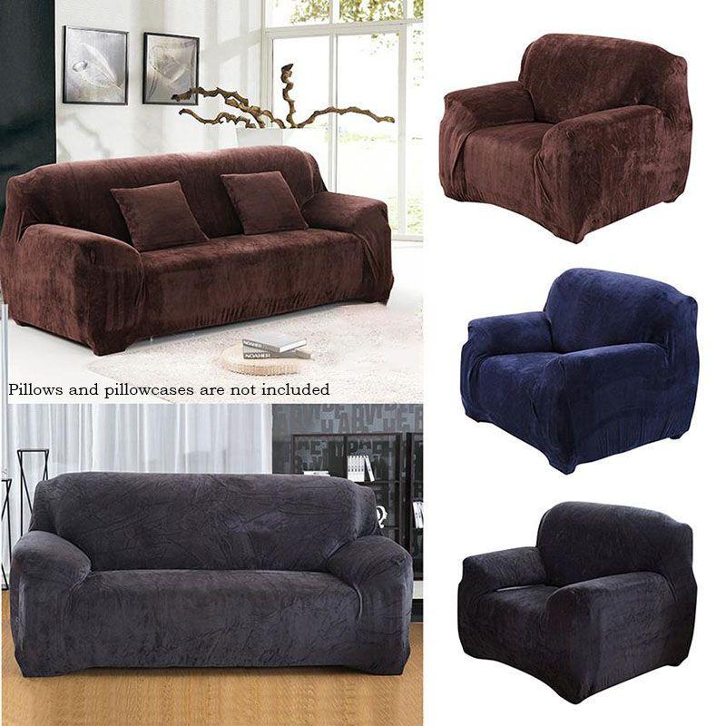 Easy Fit Sofa Slipcover Stretch Protector Soft Cover Thick Plush Velvet 14 Seat