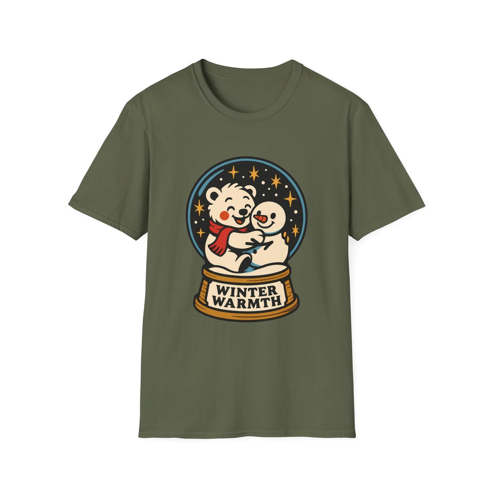 Unisex Softstyle T-Shirt Mens Womens Tees Top Neo-Vintage Snowglobe Bear Snowman Winter Christmas M