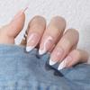Reusable Press-On Nails Almond Shape White Line Design Minimalist Fake Nail Tips With Glue Or Jelly Adhesive