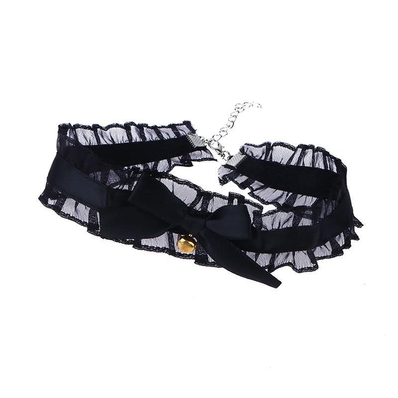 Elegant Lace Bowkot Choker Necklace Gothic Collar Necklace With Bells Vintage Choker Short Chain Necklace Jewelry