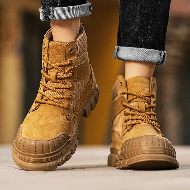 Fashion Lace-Up High Top Leather Sneakers Autumn Men's Motorcycle Boots Brand Men New Arrival Walking Boots Winter Men's Basic Boots