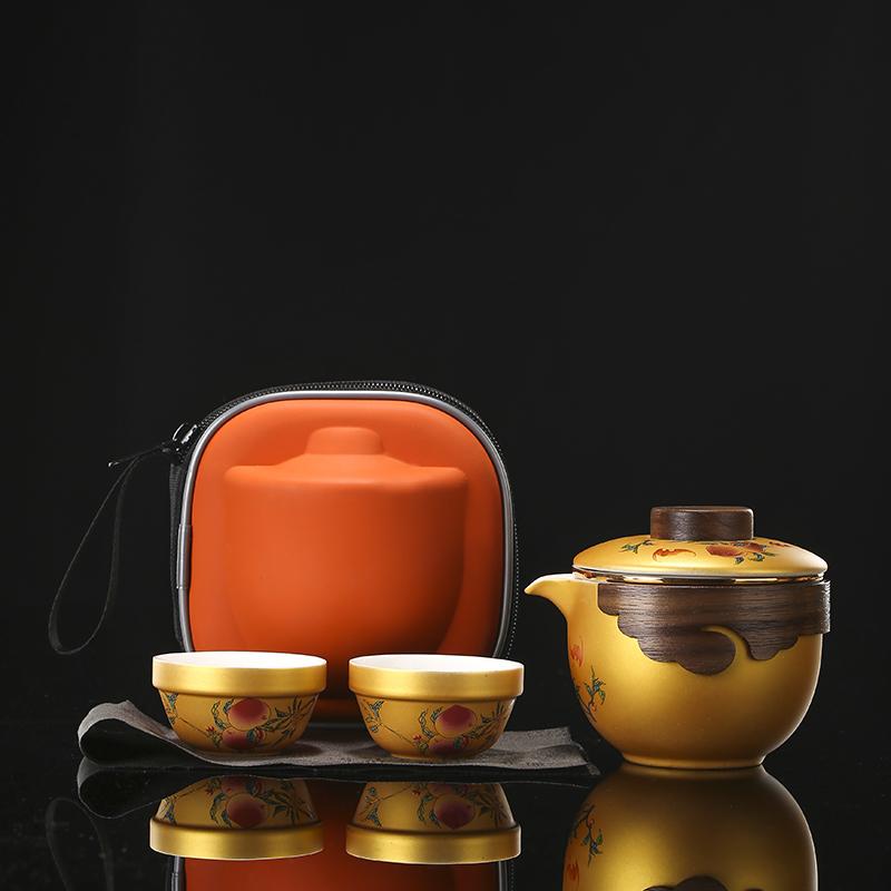 Portable Ceramic Tea Set Hand-painted Celadon High-end Teapot Business Travel Express Tea Cups