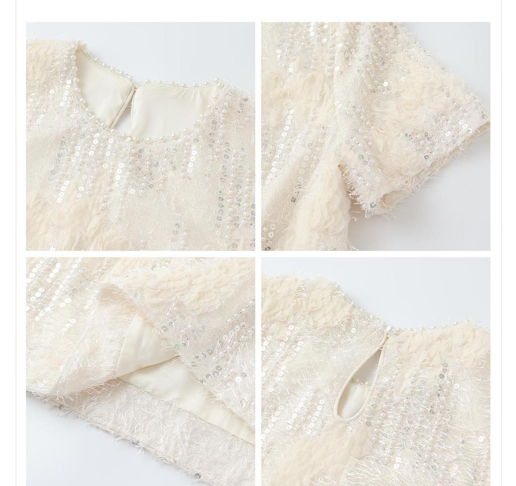 Elegant Sequin Embellished Chinese-Style Women's Shirt and Skirt Set – Spring/Summer Collection