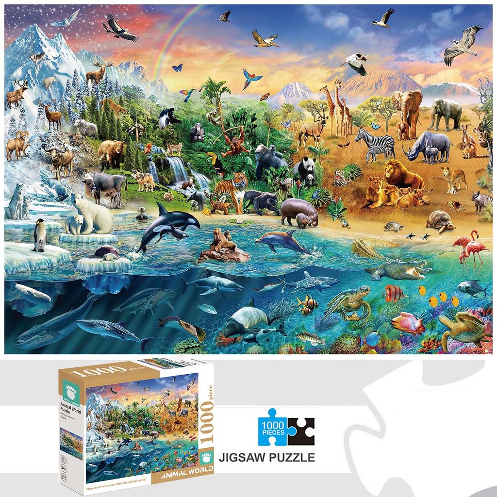 1000 Pieces Animal World Jigsaw Puzzles For Adults Home Decor Games Family Fun Floor Puzzles Educational Toys For Kids