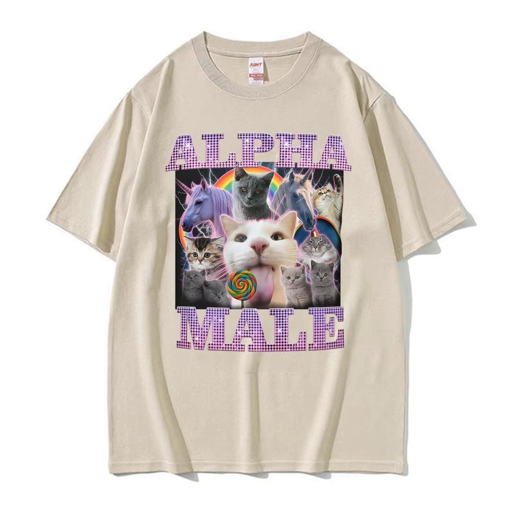 Alpha Male Vtipná Kočka Jednorožec Duha Tričko Pánské Dámské Móda Kawaii Roztomilé Krátký Rukáv Tričko Bavlna Volné Oversized Trička