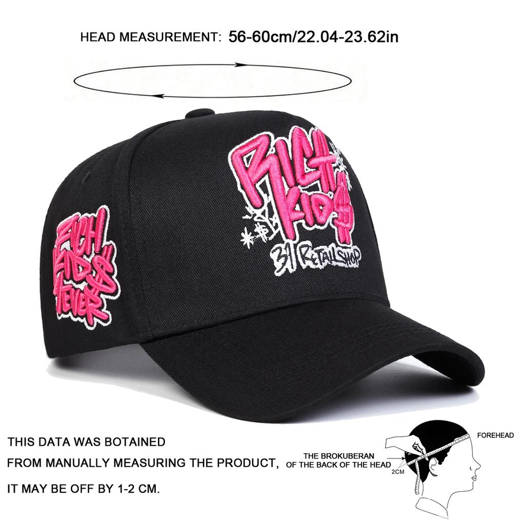 Unisex RICH KIOS Letter Embroidery Baseball Caps Outdoor Adjustable Spring and Autumn Casual Sunscreen Hat
