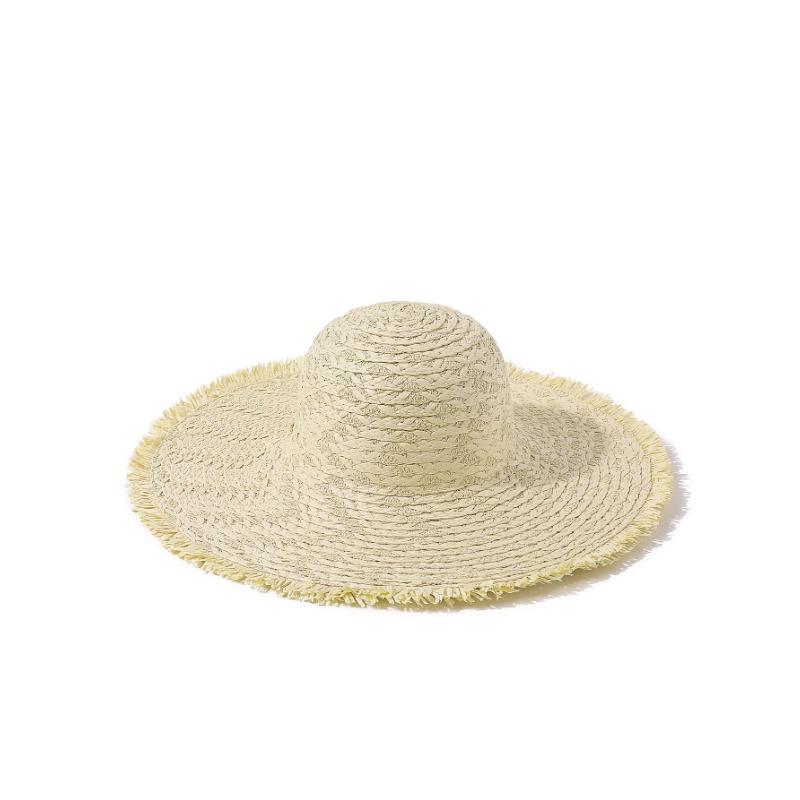 New solid color woven straw hat big brim rough edge beach hat vacation sun hat sun protection sun hat