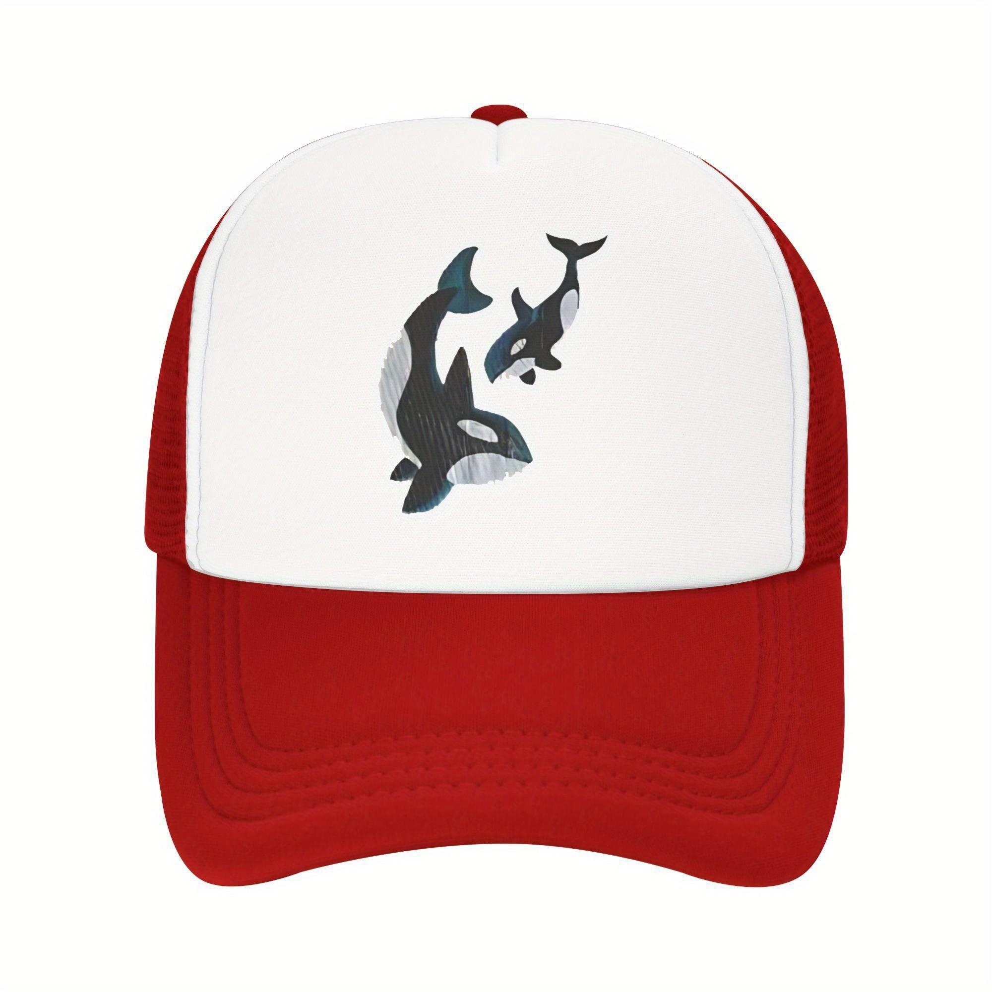 Orca Mom and Calf Watercolor Graphic Adult Mesh Trucker Hat Adjustable Casual Cap One Size