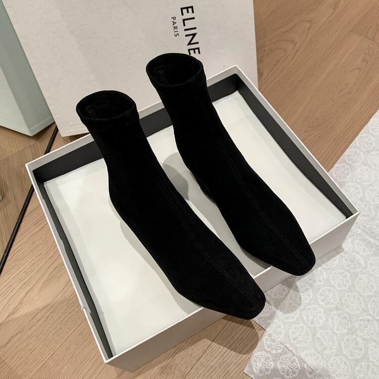 Intellectual Elegance Commuter High Heel Thin Boots 2025 Autumn and Winter New Small Square Head Side Zipper Elastic Bag Legs Short Boots Women