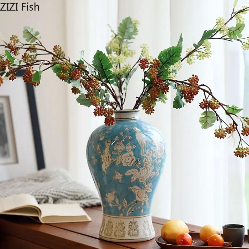 Blue and White Porcelain Ainted Vase Plant Pot Table Decoration Flower Arrangement Classical Flowers Vases Room Aesthetic Decor