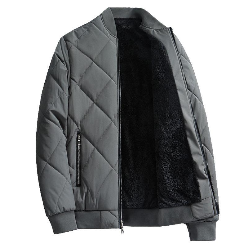 Winter Cotton-padded Men's Tooling Baseball Collar Velvet Gray New Winter Dad Cotton-padded Jacket Top