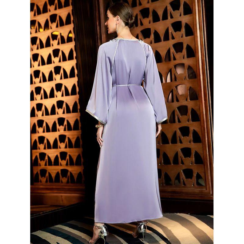 New Fashion V-neck Handmade Seam Drill Party Dress Hand Sewn Diamond V-neck Dress