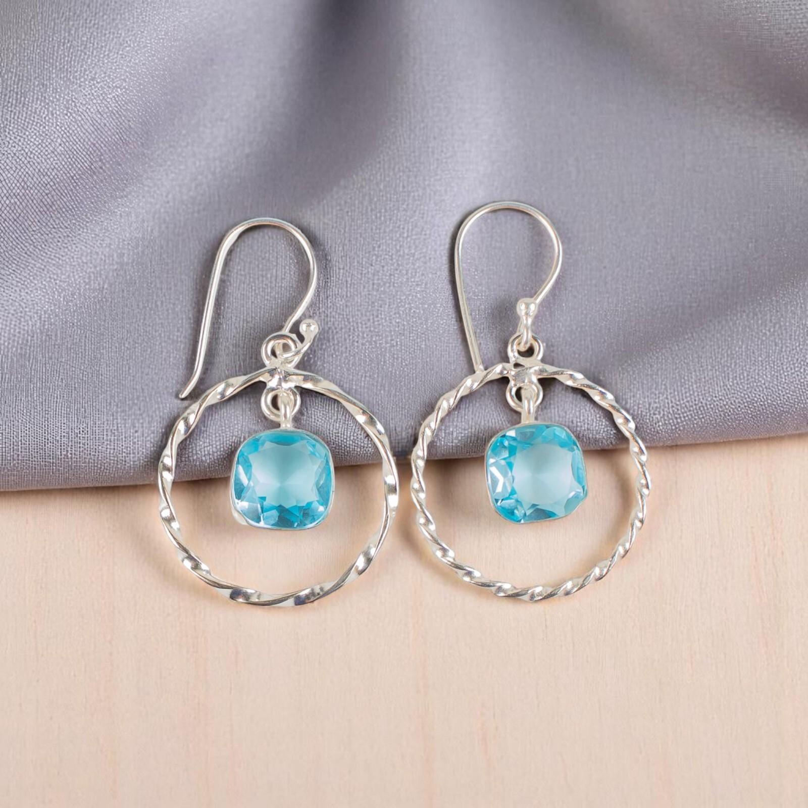 

Sky Blue Topaz Gemstone 925 Sterling Silver Jewelry Handmade Hook Earrings1.60 EE-60-10