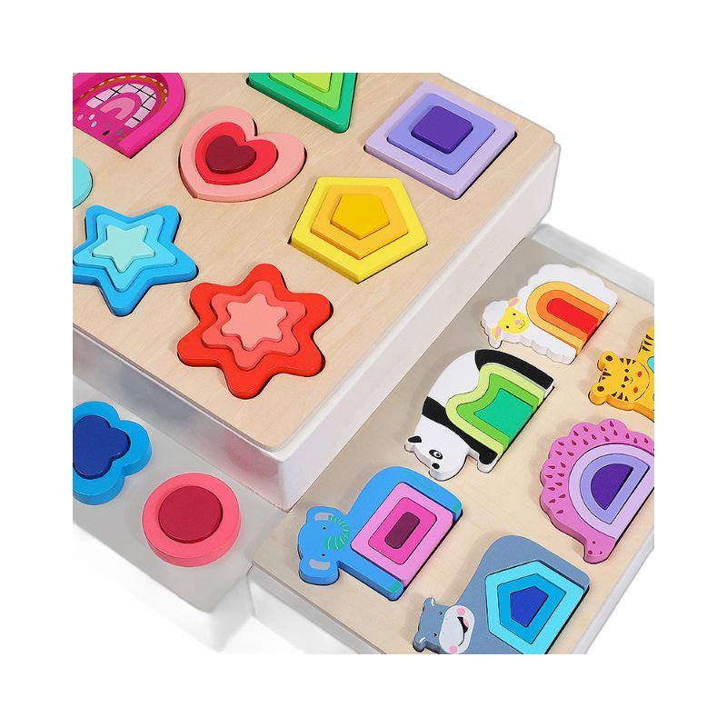 Wooden Geometric Shape Jigsaw Puzzle for Toddlers, Ages 1-3, Early Learning Toy