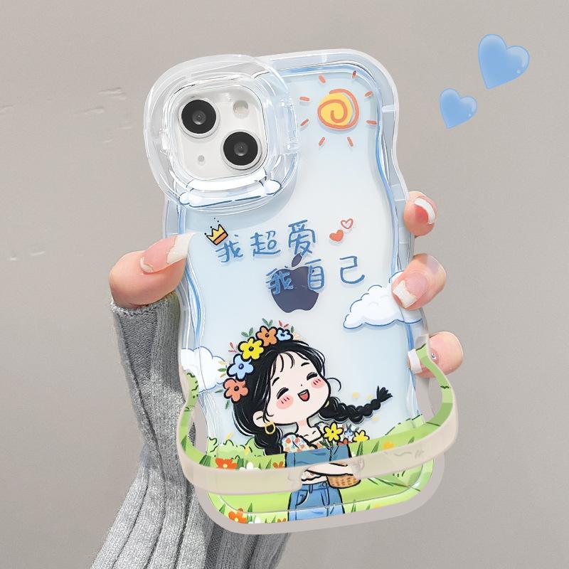 Happy Girl Applies To Apple 16promax Mobile Phone Case 13 Transparent Silicone 15 Double Bracket 14 Cute Cartoon 12