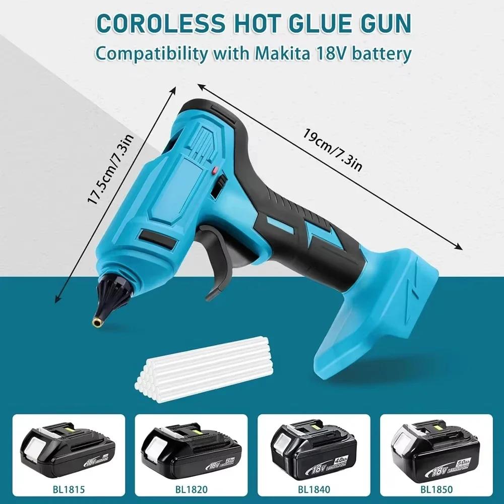Rechargeable 100W Portable Hot Melt Glue Gun 280°C with 10x 11mm Sticks, DIY Repair Tool, Compatible with Makita 18V Batteries