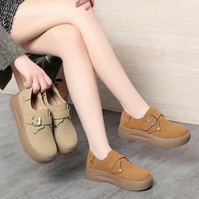 Mocassini retrò in morbida pelle a punta tonda con scollo profondo slip-on, suola spessa, scarpe versatili, scarpe da punta