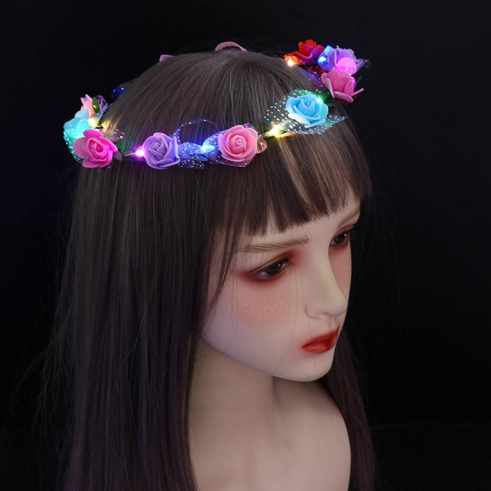 Wedding Foam Party Women Headwear Wreath Decoration LED Light Garland Crown Flower Headband