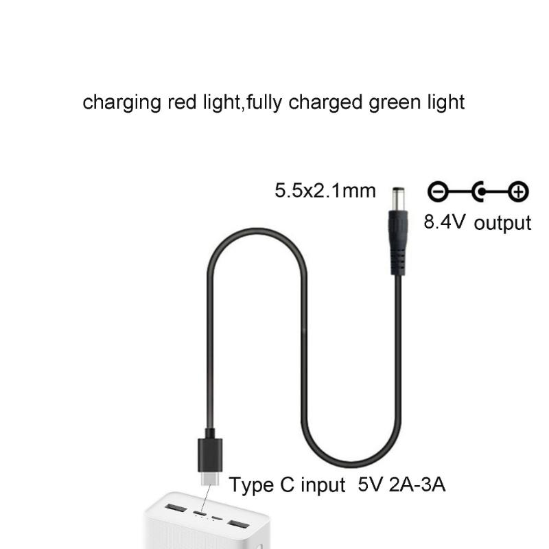 Type-C'den DC5521 Güç Kaynağı Adaptör Kablosu 8.4V Şarj Adaptörü Kablosu 8.4V Lityum Pil Paketi Li-ion Pil için