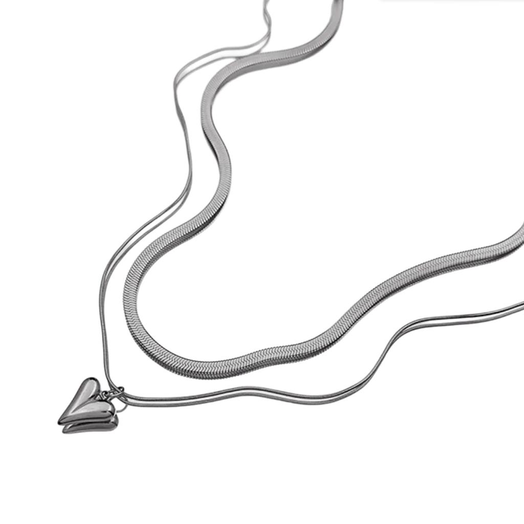 Double Layer Necklace Elegant Stainless Steel Heart Pendant Choker Charm Adjustable Collar Chain Jewelry for Daily Wear