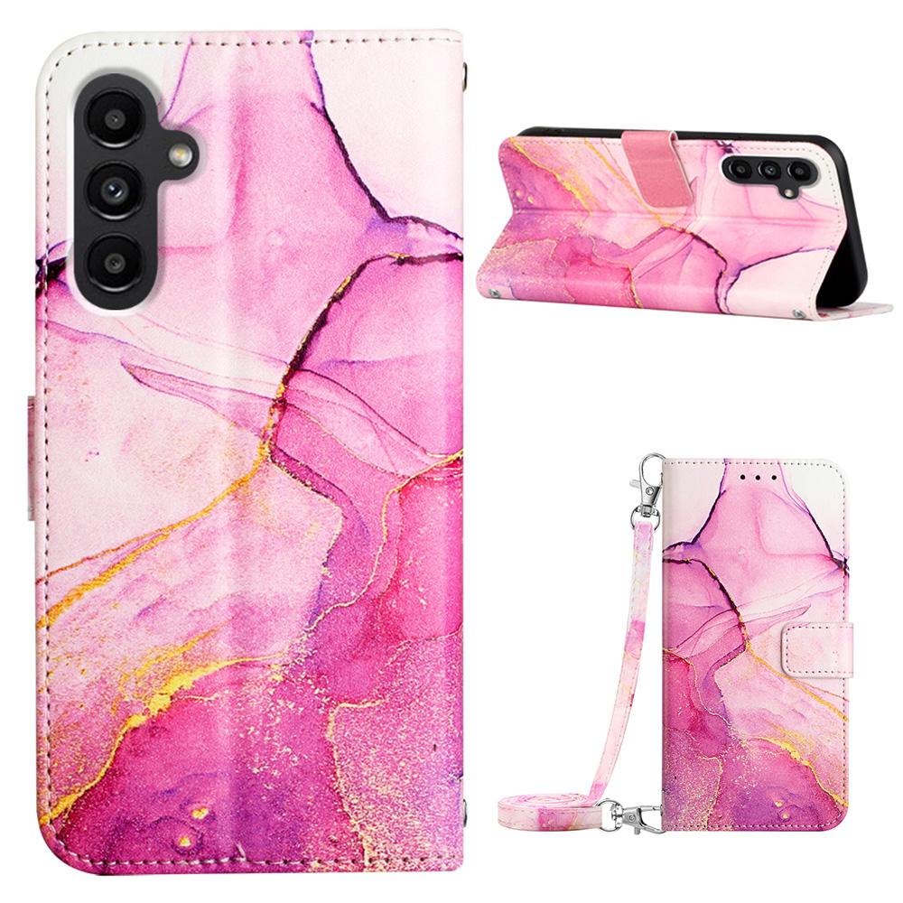 For Samsung Galaxy A05s 4G Leather Case with Shoulder Strap Marble Pattern Phone Stand Cover