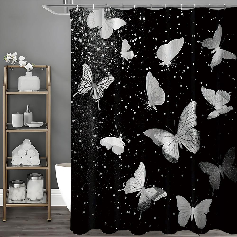 

Butterfly Black White Shower Curtain, Bathroom Decorative Shower Curtain, Waterproof Shower Curtain with Hooks 90*180cm