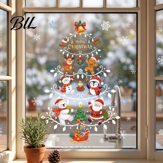 Indoor Christmas Party Supplies Reusable Window Clings, Double Sided PVC Static Glass Stickers, Snowman Snowflake Elk Seasonal Home Ornaments