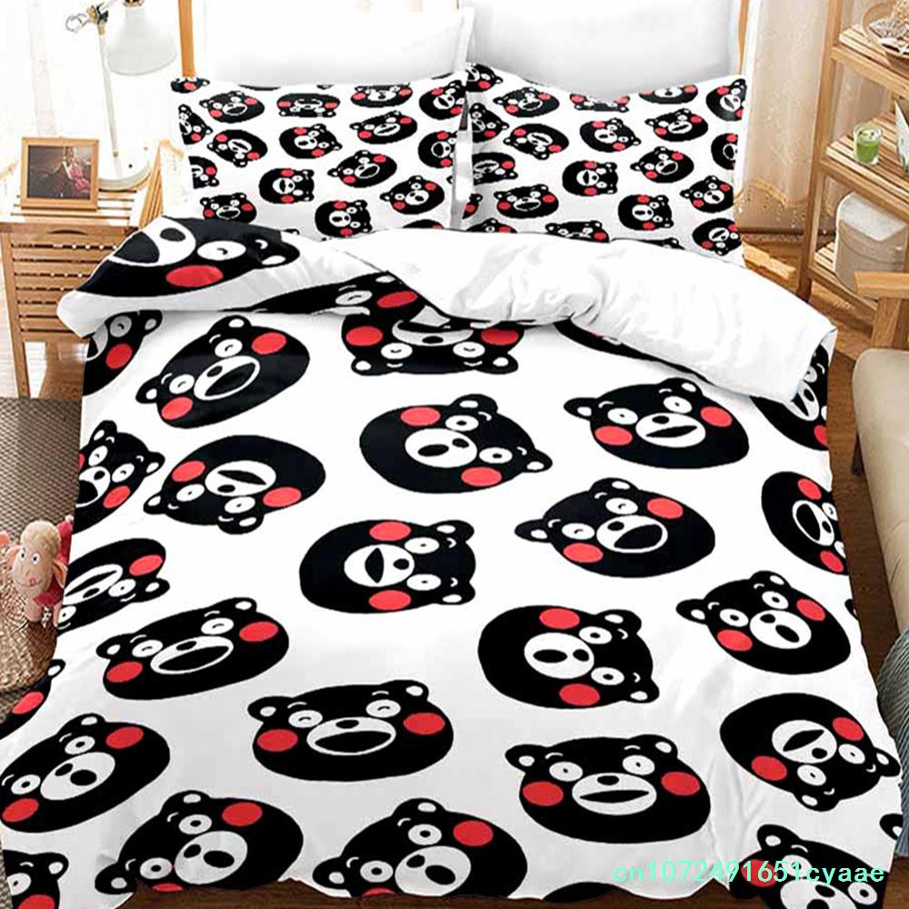 3D Print Kawaii Cartoon Comics Kumamon Bedding Set Double Twin King Duvet Cover Comforter Pillowcase Boys Girls Adults Bedroom