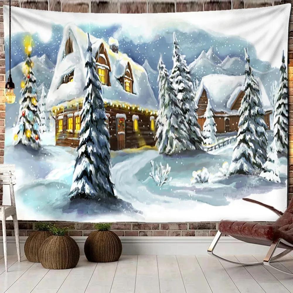 Christmas Snowy Woods Pattern Tapestry Bedroom Living Room Home Wall Decoration