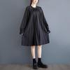 Long Sleeve Plus Size Black Cotton Vintage New In Dresses for Women Casual Loose Spring Autumn Midi Dress