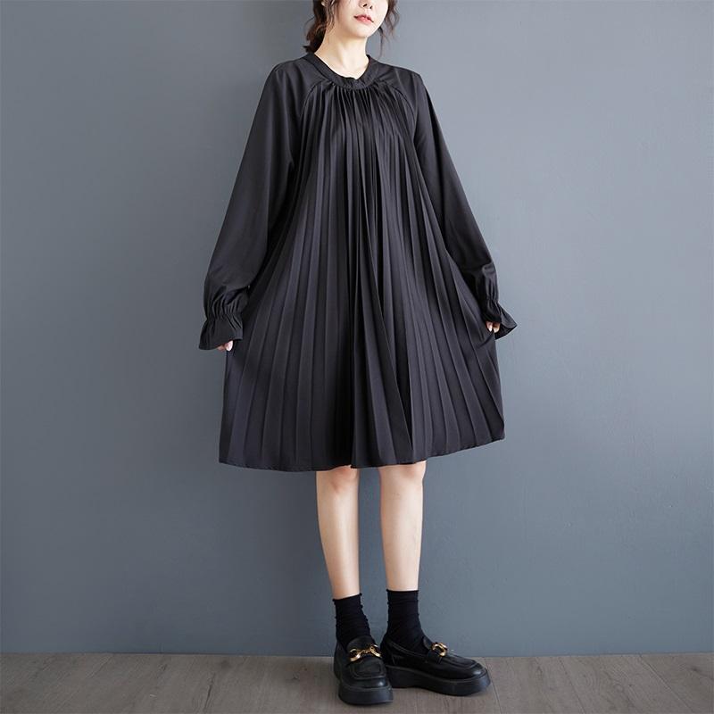 Long Sleeve Plus Size Black Cotton Vintage New In Dresses for Women Casual Loose Spring Autumn Midi Dress