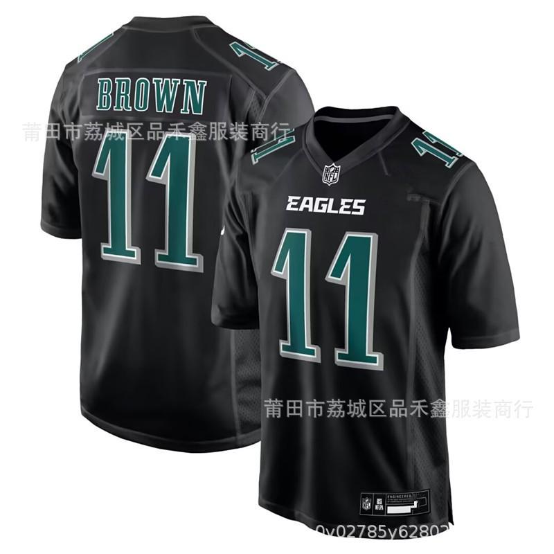 Philadelphia Eagles Retro Black Football Jersey Mens Hurts 1 Barkley 26 Cotton Uniform Rugby Fan Wear