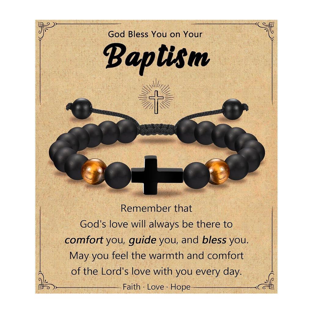 Adjustable Crosses Bead Bracelet for Boys Christening Confirmation Communion Gifts With Gifts Box Godson Son Grandson