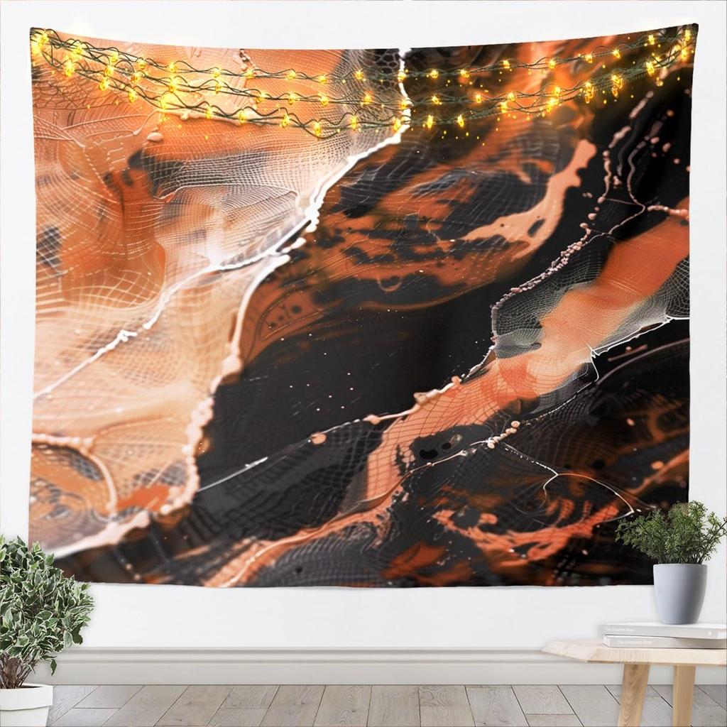 Blue Gold Marble Tapestry, Luxury Ocean Wave Wall Hanging with Golden Veins for Bedroom, Living Room & Aesthetic Home Decor