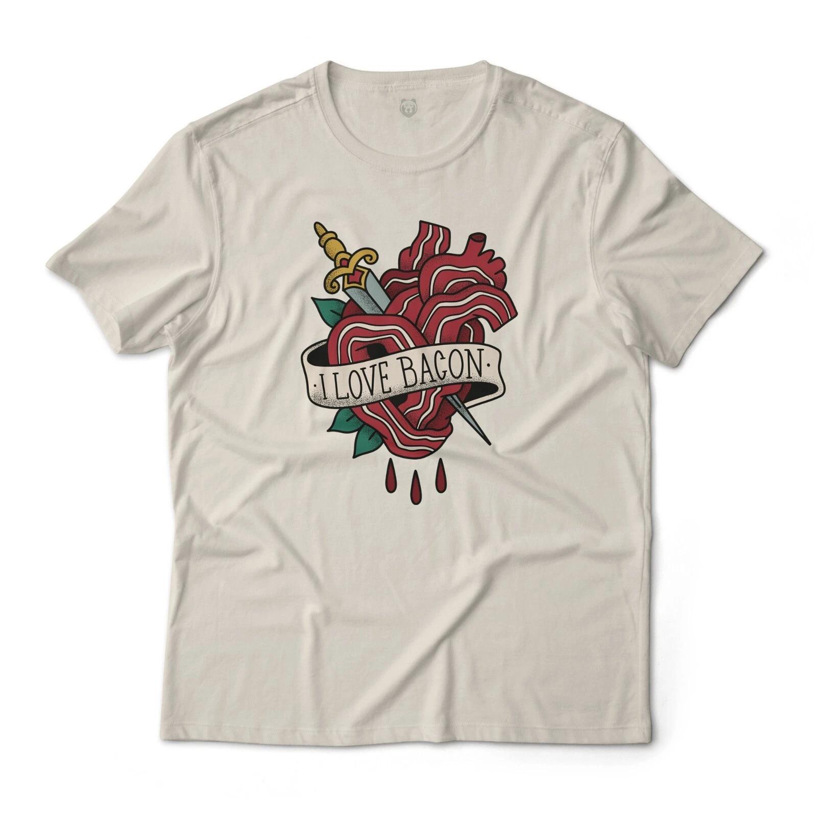 I Love Bacon Heart Food Lover Art Graphic T-T-Shirt Unisex Lightweight Cotton 2XL