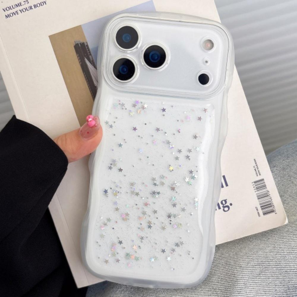 Transparent Silicone TPU Wavy Case For 17 Air 16 15 14 13 12 Mini 11 Pro Max Shiny Sequin Glitter Soft Bumper Stars Funda