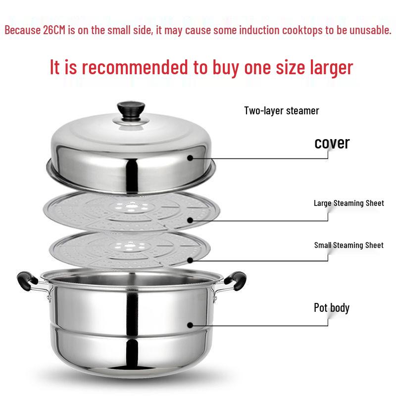 304 Stainless Steel Three-Layer Steamer Basket for Induction and Coal Stoves
