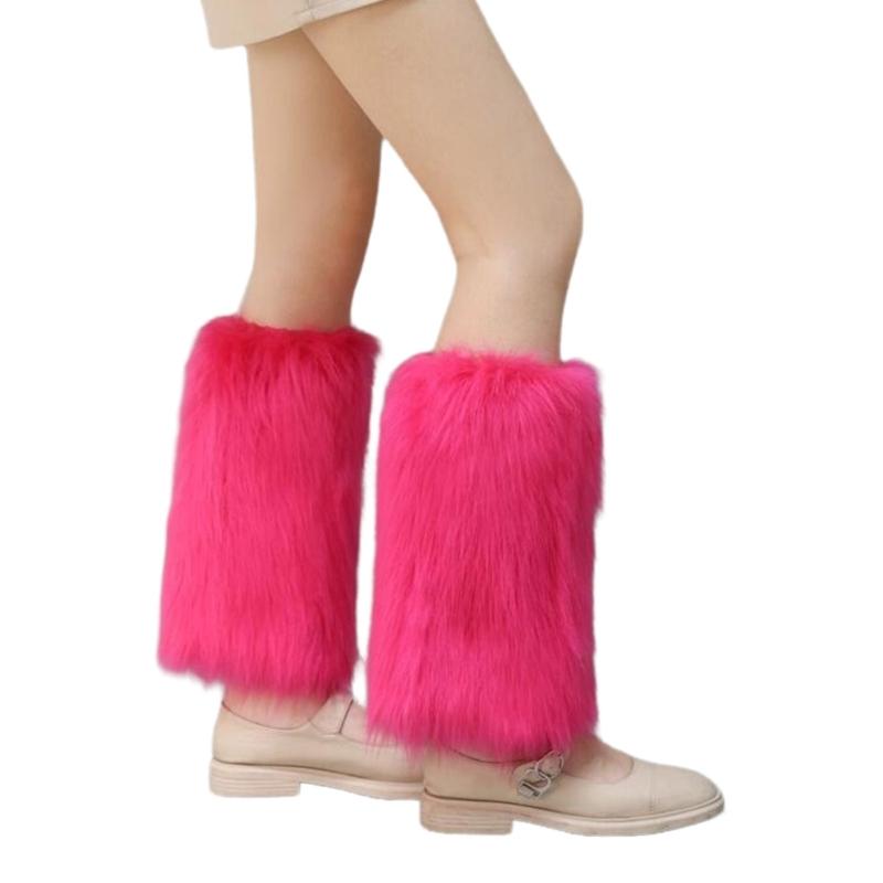 Winter Fuzzy Leg Warmers for Women Soft Stylish Plush Boot Toppers Covers In Bright Solid Color Furry Leg Sleeve Socks