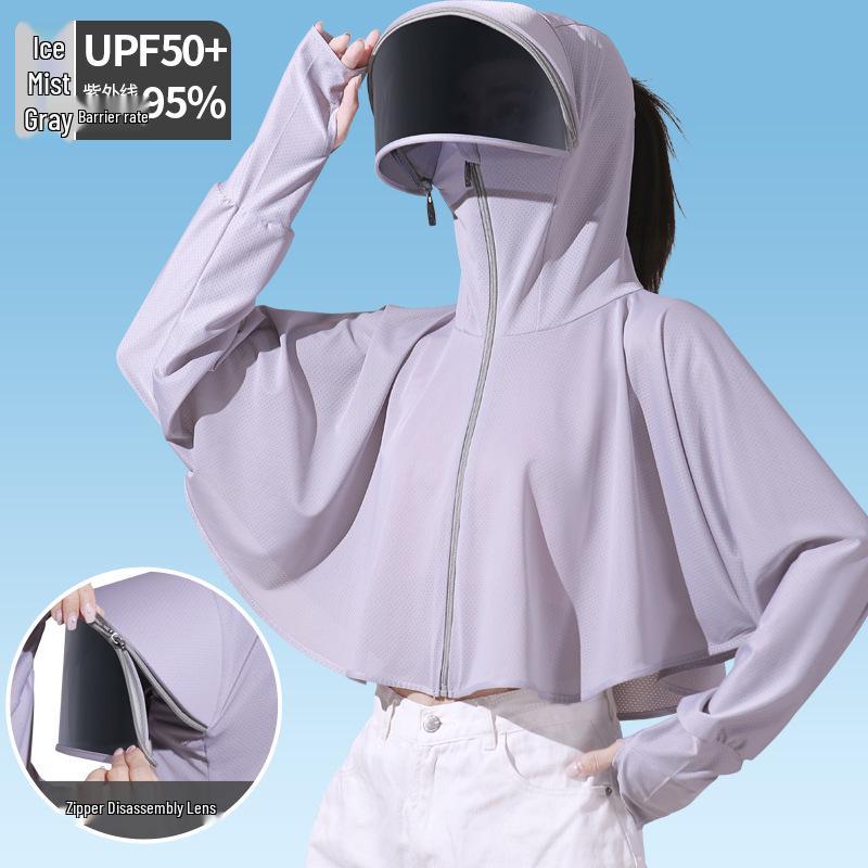 Women's Summer Ice Silk Sun Protection Clothing Set: Breathable Anti-UV Cycling Face Mask & Full Face Neck Guard.