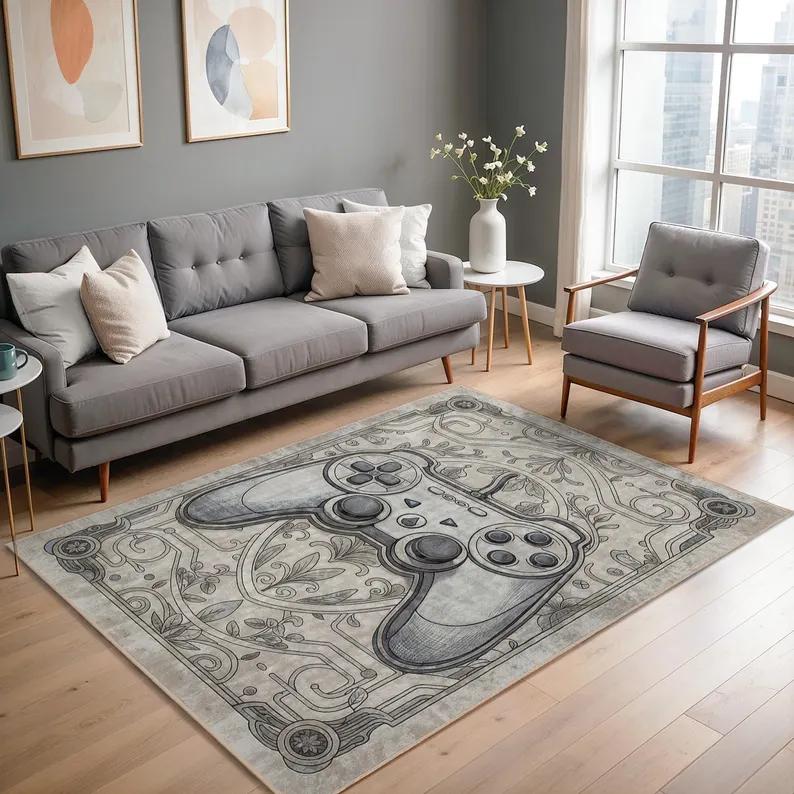 Gamer Rug with Controller Symbols Gaming
